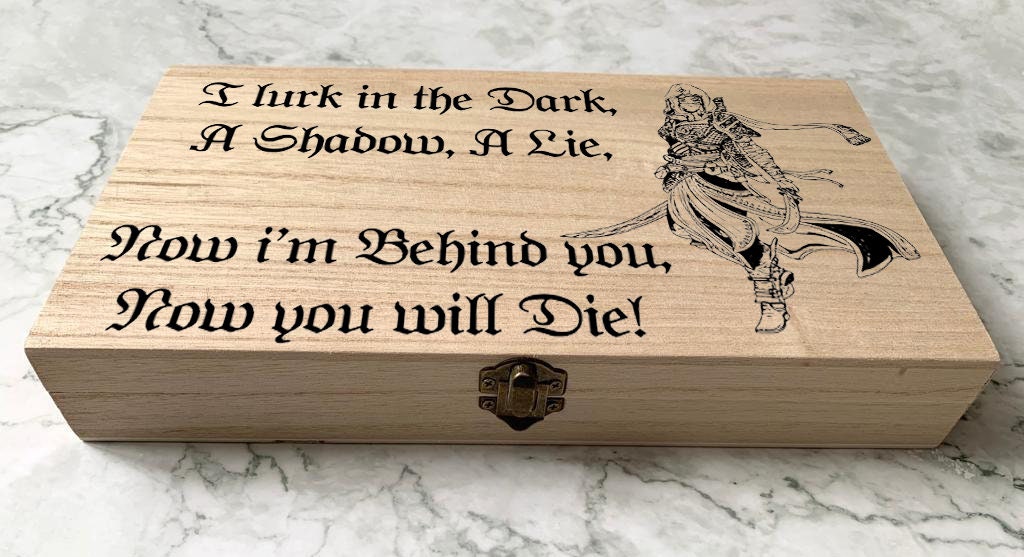 Personalised Engraved DnD Dungeons and Dragons Assassin Dice Box, Rogue Dice Box, Stealth, Shadows, Surprise Attack - Resplendent Aurora