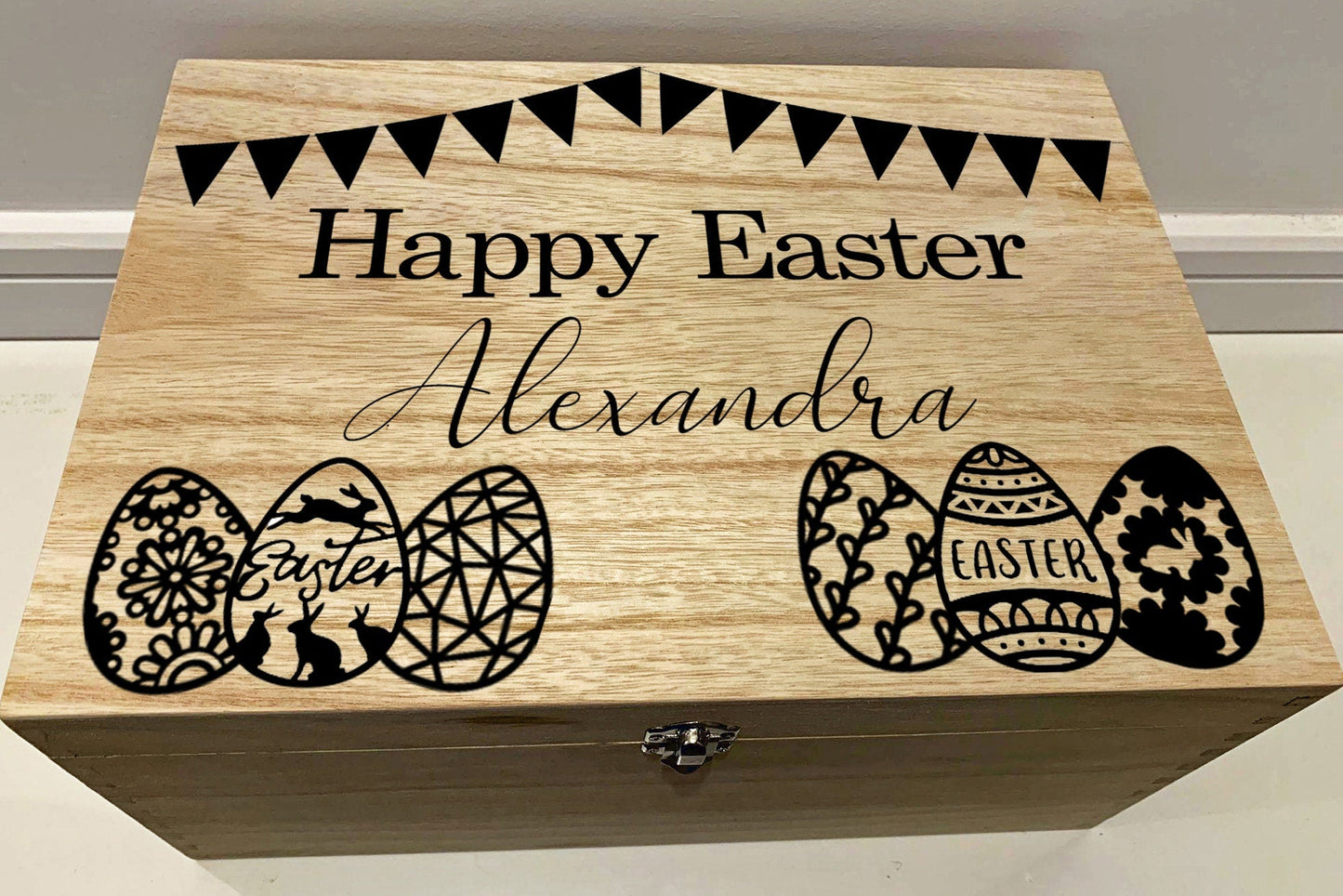 Large Personalised Engraved Happy Easter Wooden Box - Resplendent Aurora