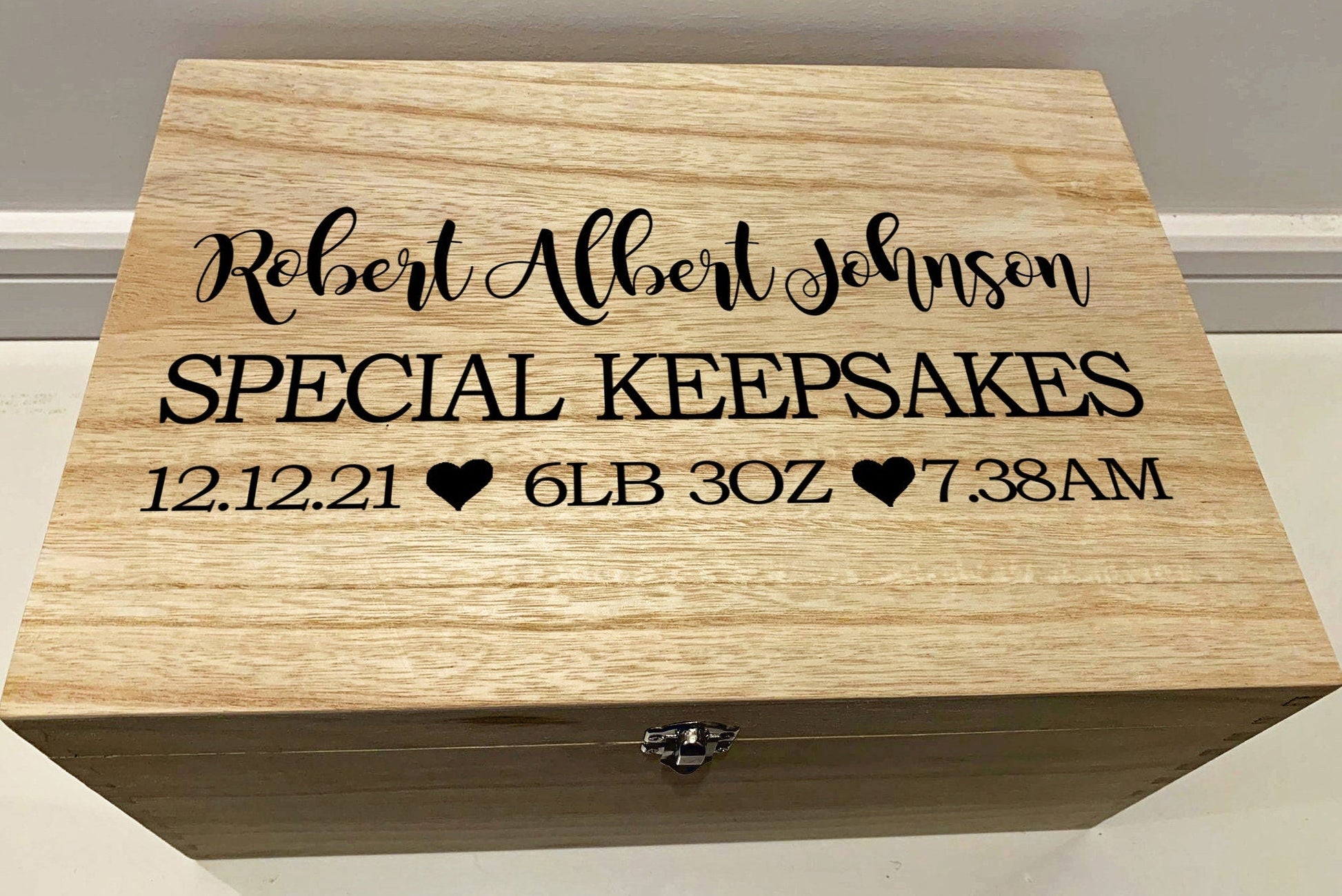 Resplendent Aurora | Personalised Baby Keepsake Box with Hearts