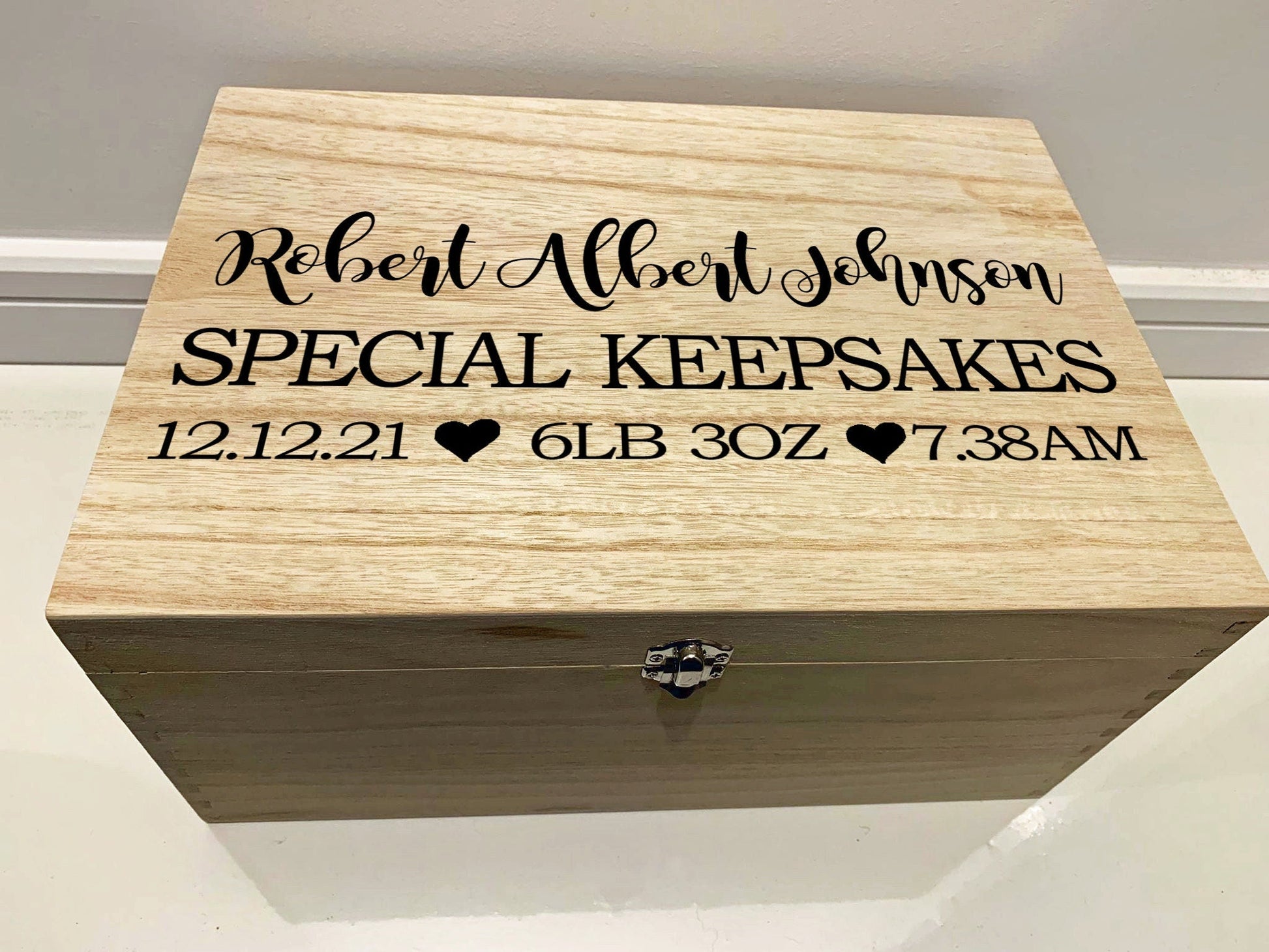 Resplendent Aurora | Personalised Baby Keepsake Box with Hearts