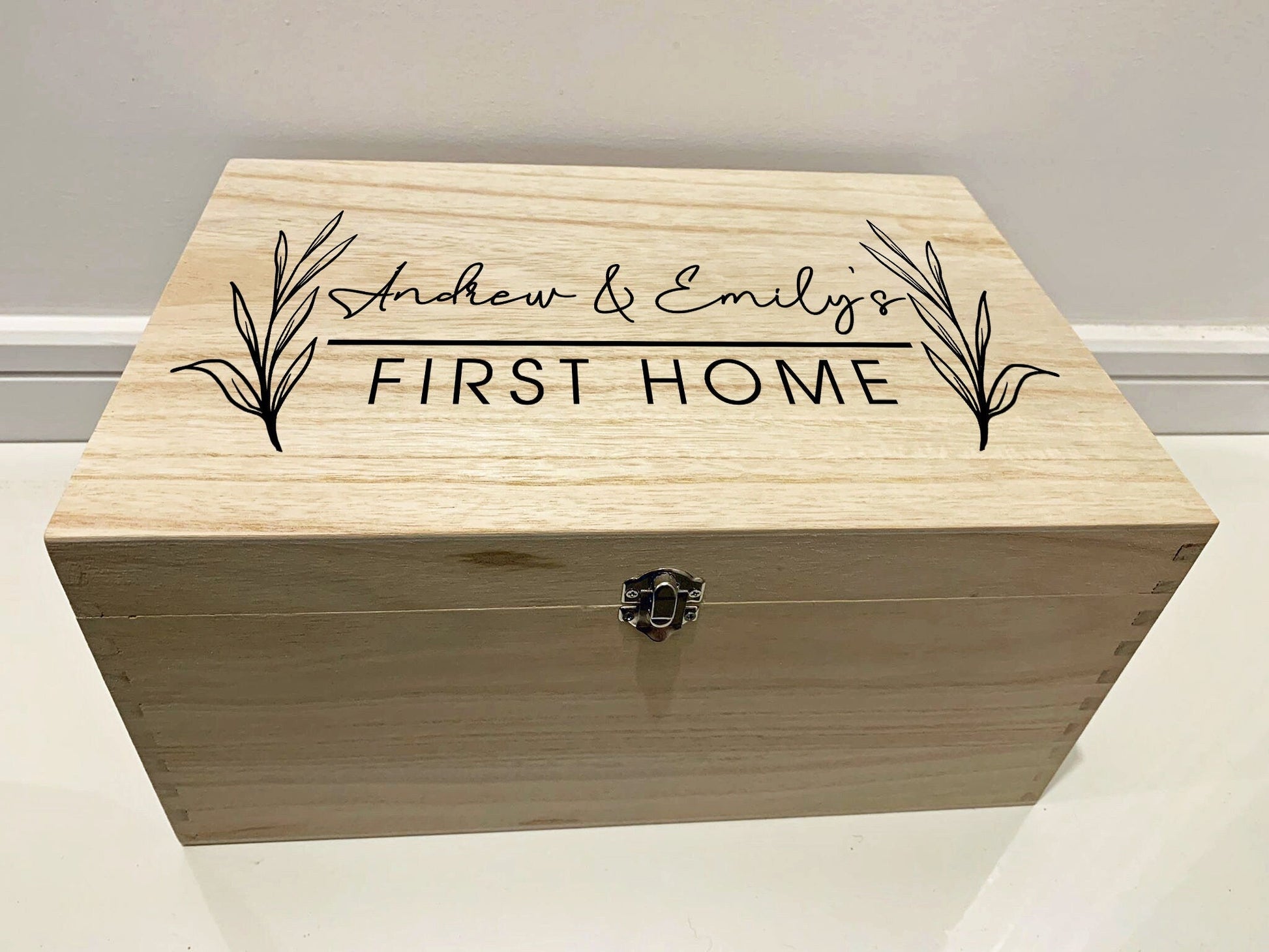 Large Personalised Engraved Wooden First Home Memory Keepsake Box - Resplendent Aurora