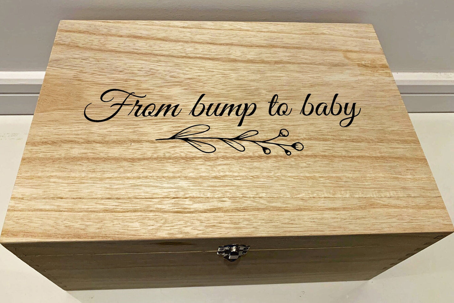 Large Personalised Engraved Wooden Keepsake Box, From Bump to Baby, Pregnancy Box - Resplendent Aurora