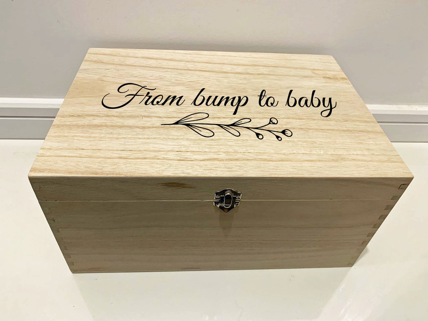 Large Personalised Engraved Wooden Keepsake Box, From Bump to Baby, Pregnancy Box - Resplendent Aurora