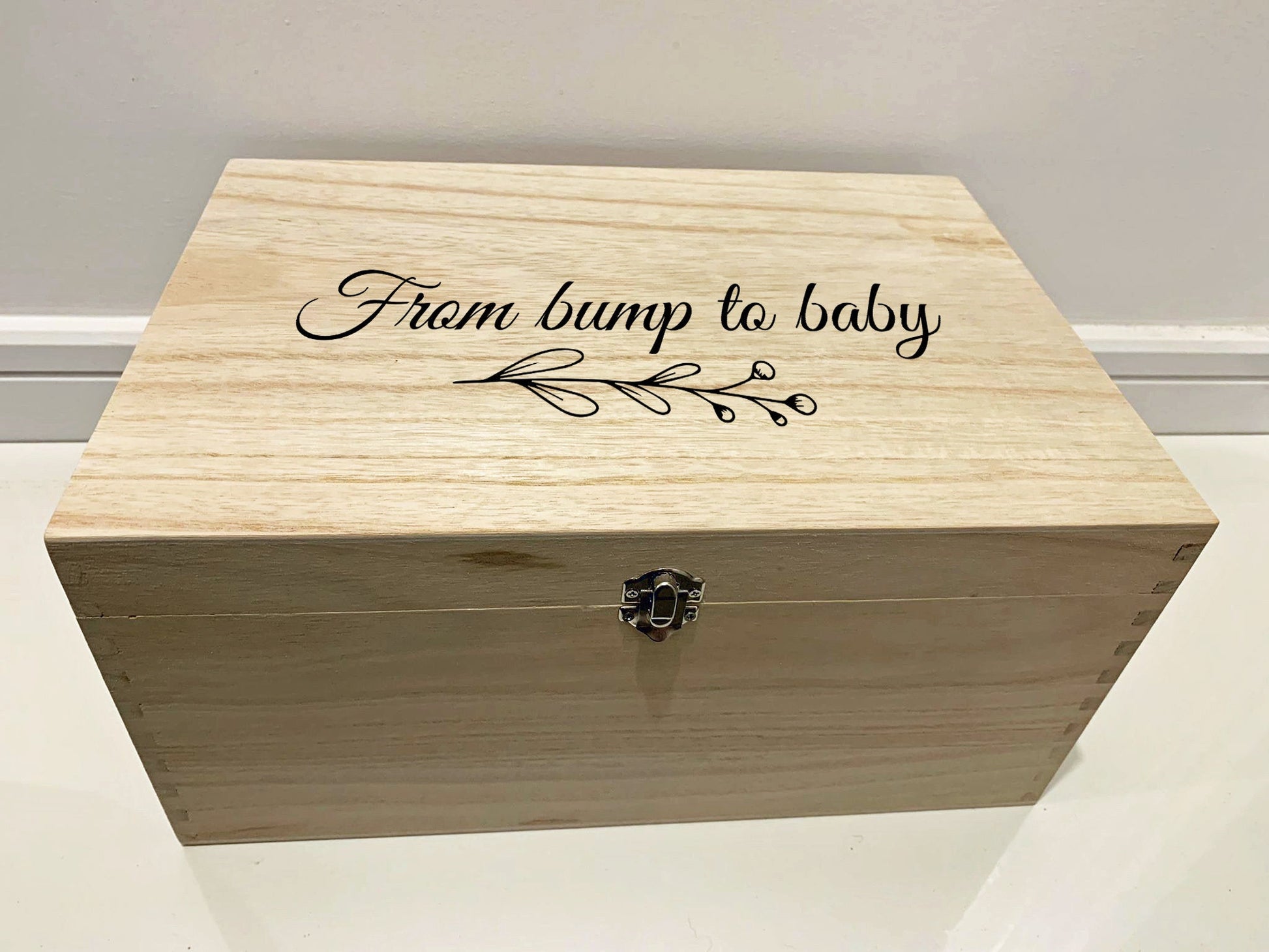 Large Personalised Engraved Wooden Keepsake Box, From Bump to Baby, Pregnancy Box - Resplendent Aurora