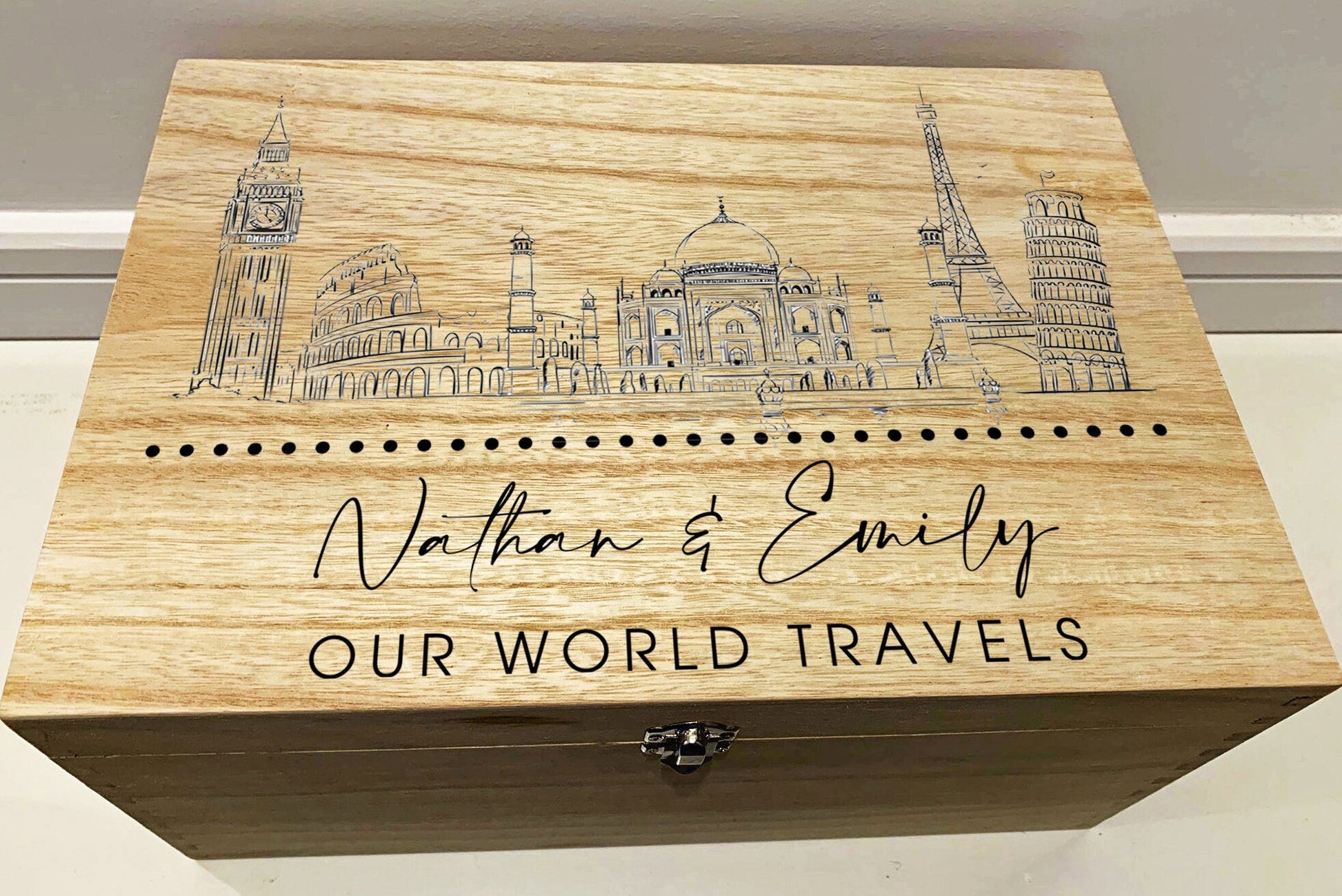 Resplendent Aurora | Personalised Travel Memory Box with Famous Landmarks