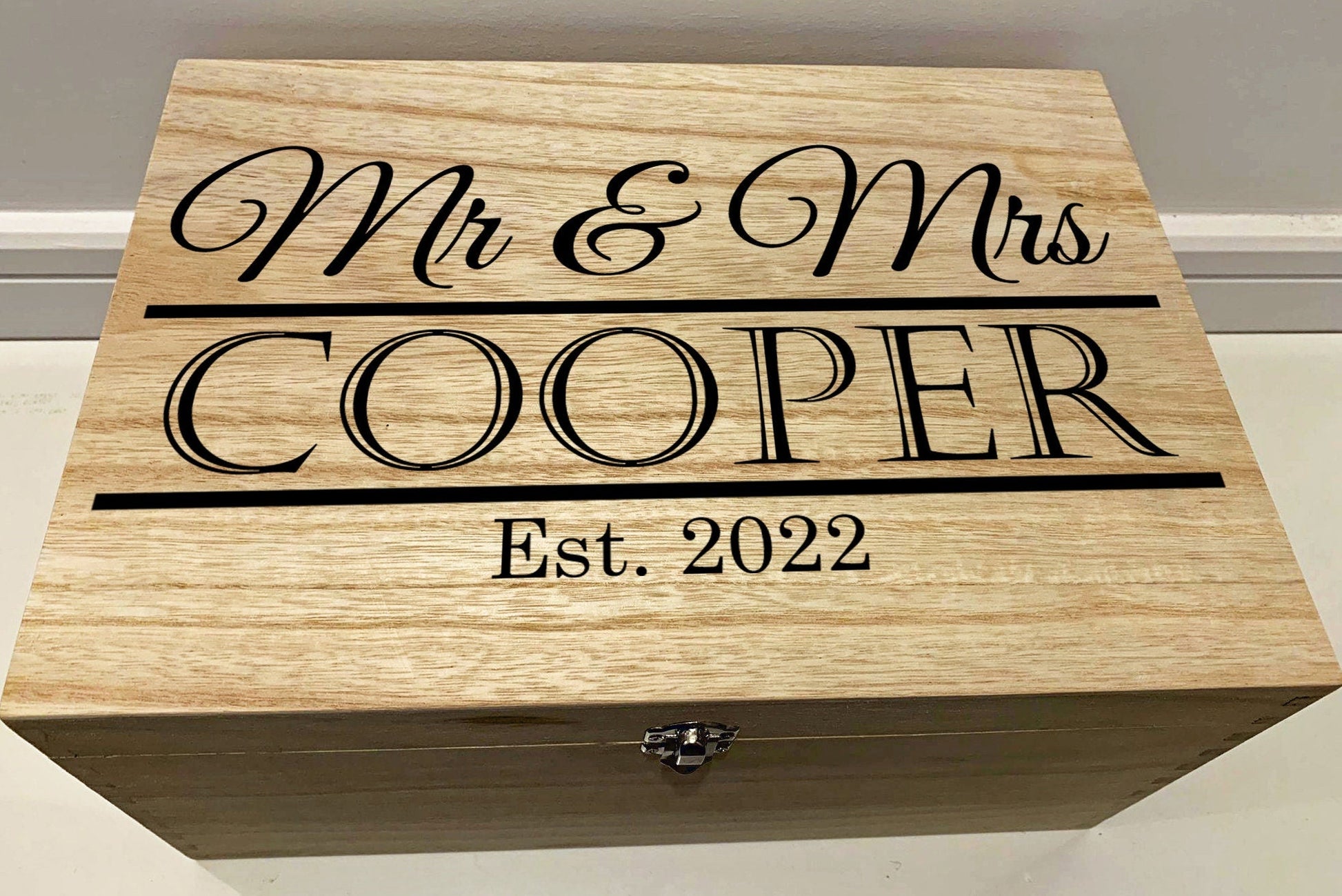 Large Personalised Engraved Wooden Mr and Mrs Keepsake Box - Resplendent Aurora