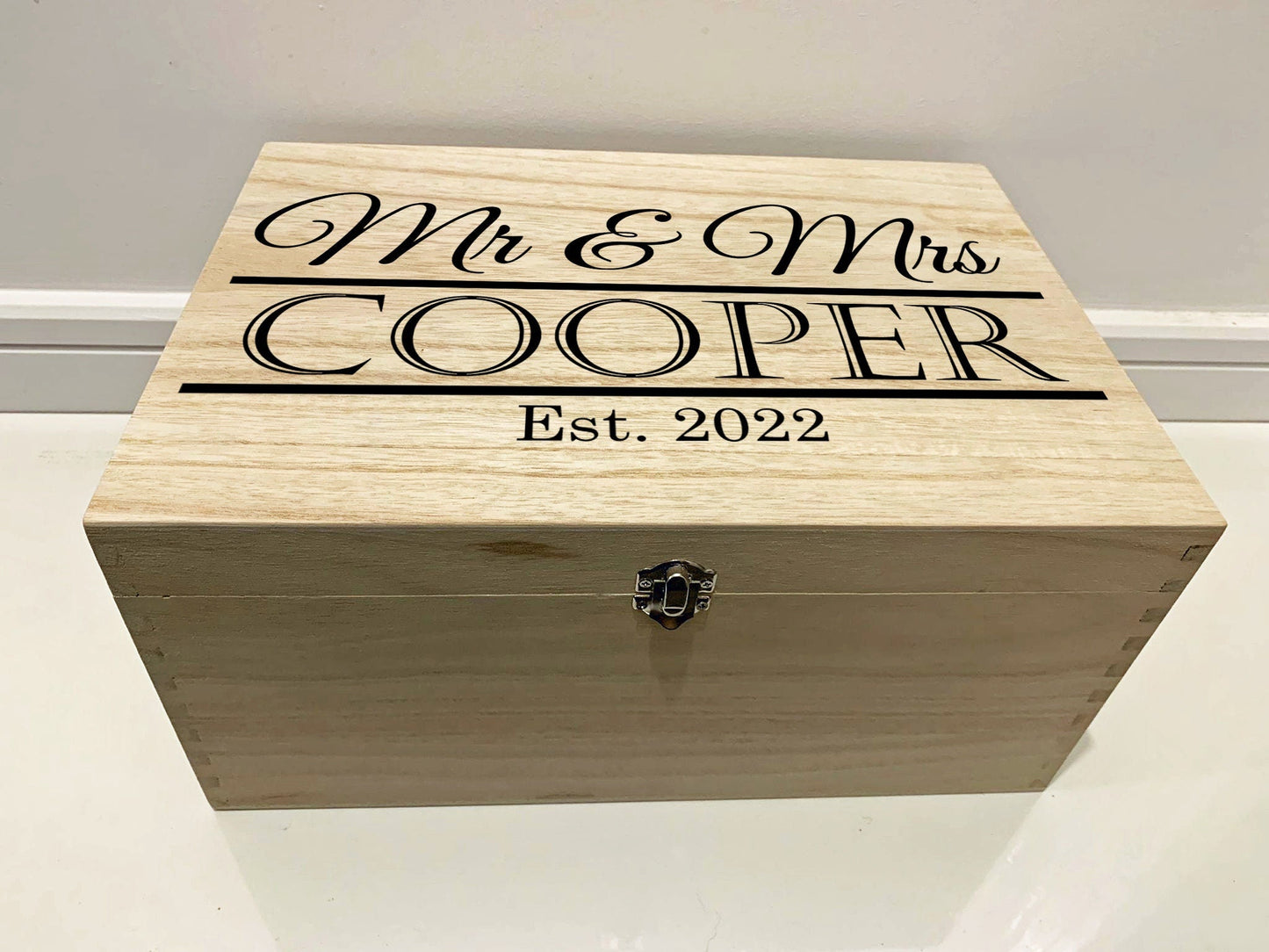 Large Personalised Engraved Wooden Mr and Mrs Keepsake Box - Resplendent Aurora