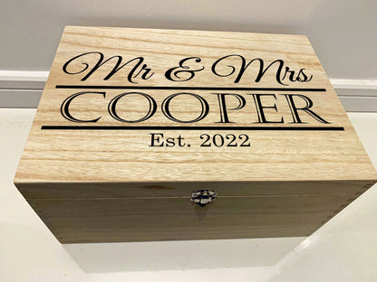 Large Personalised Engraved Wooden Mr and Mrs Keepsake Box - Resplendent Aurora