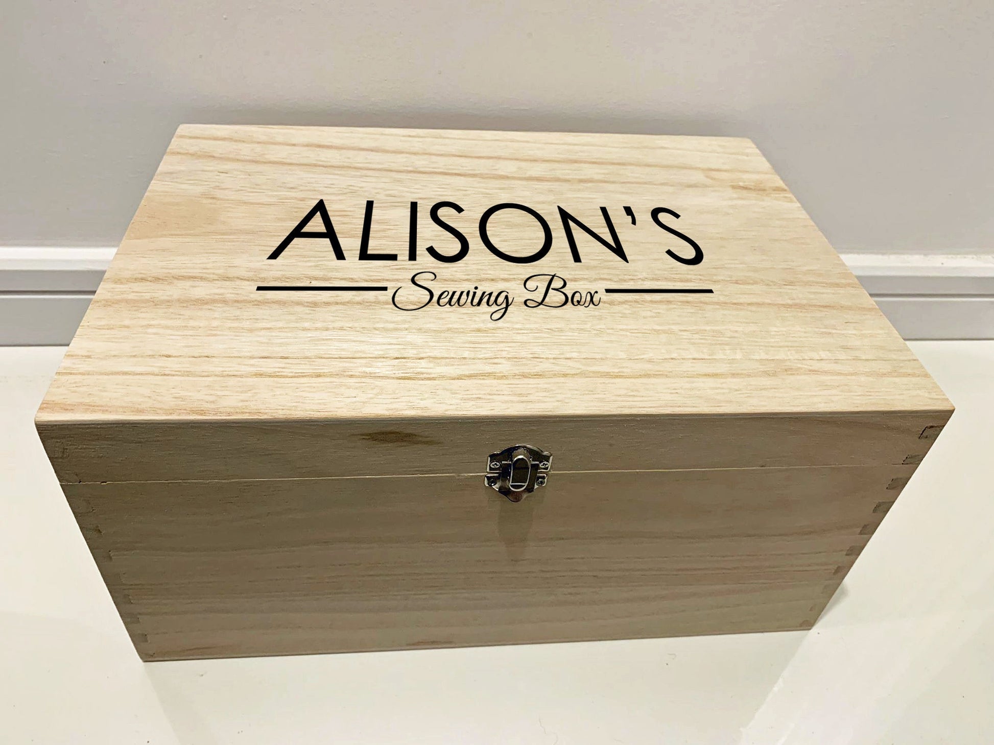 Large Personalised Engraved Wooden Sewing Box - Resplendent Aurora