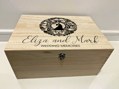 Large Personalised Engraved Wooden Wedding Keepsake Box with Married Couple - Resplendent Aurora