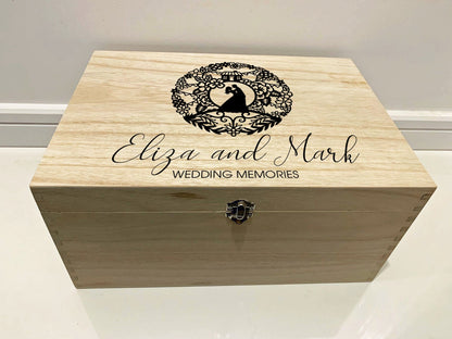 Large Personalised Engraved Wooden Wedding Keepsake Box with Married Couple - Resplendent Aurora