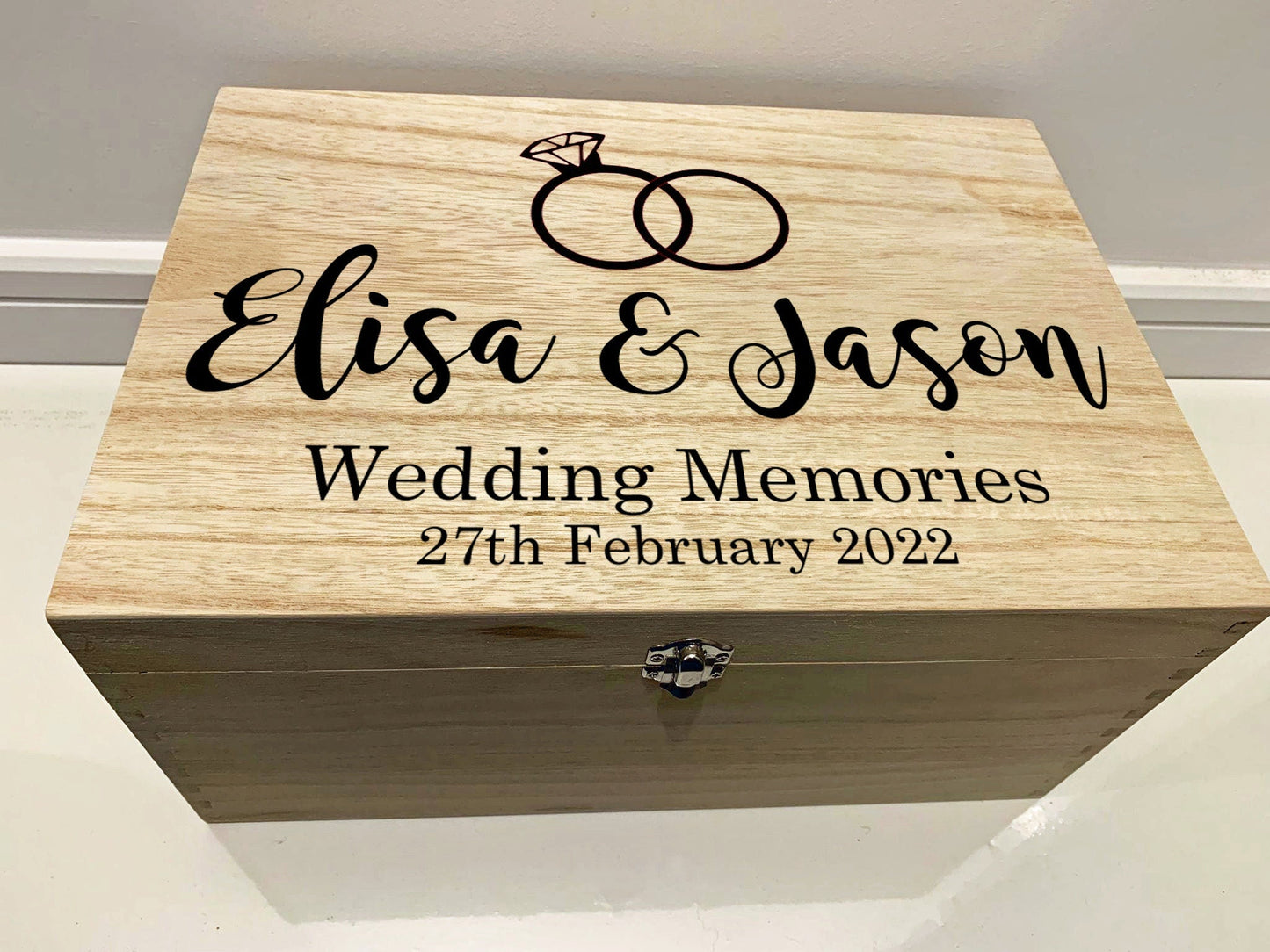 Large Personalised Engraved Wooden Wedding Memories Keepsake Box with Ring - Resplendent Aurora