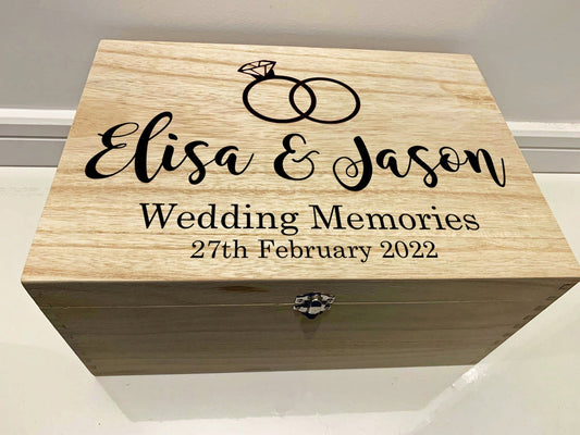 Large Personalised Engraved Wooden Wedding Memories Keepsake Box with Ring - Resplendent Aurora
