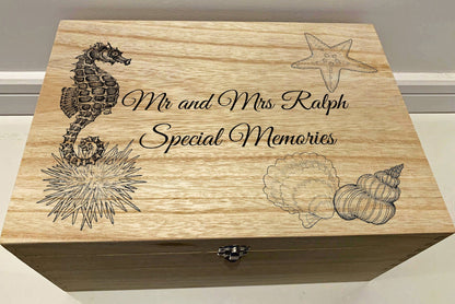 Resplendent Aurora | Personalised Wedding Keepsake Box with Seashells