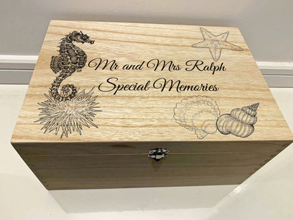 Resplendent Aurora | Personalised Wedding Keepsake Box with Seashells