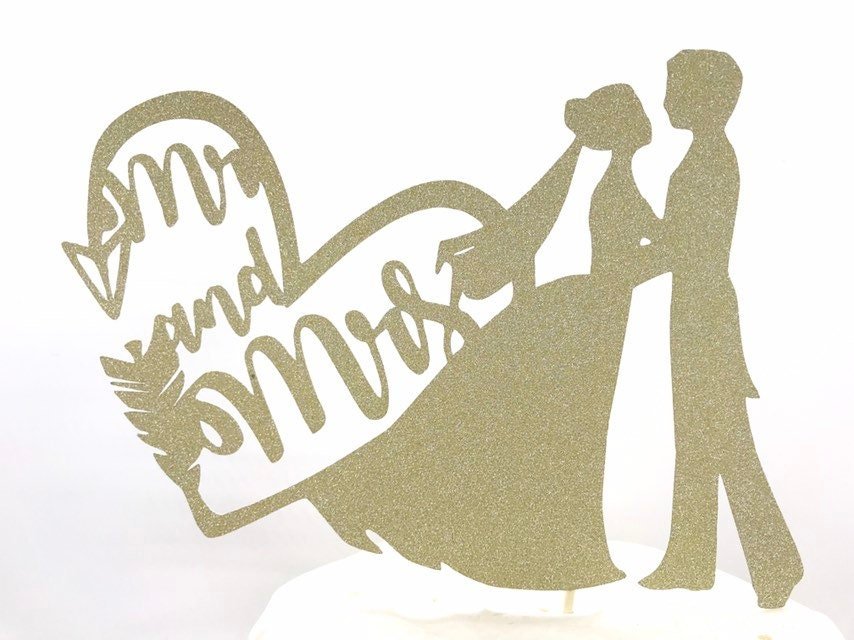 Resplendent Aurora | Mr & Mrs Bride and Groom Heart Arrow wedding cake topper