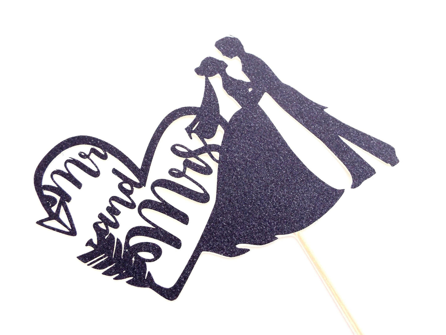 Resplendent Aurora | Mr & Mrs Bride and Groom Heart Arrow wedding cake topper