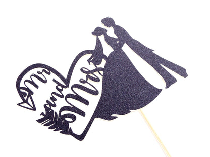 Resplendent Aurora | Mr & Mrs Bride and Groom Heart Arrow wedding cake topper