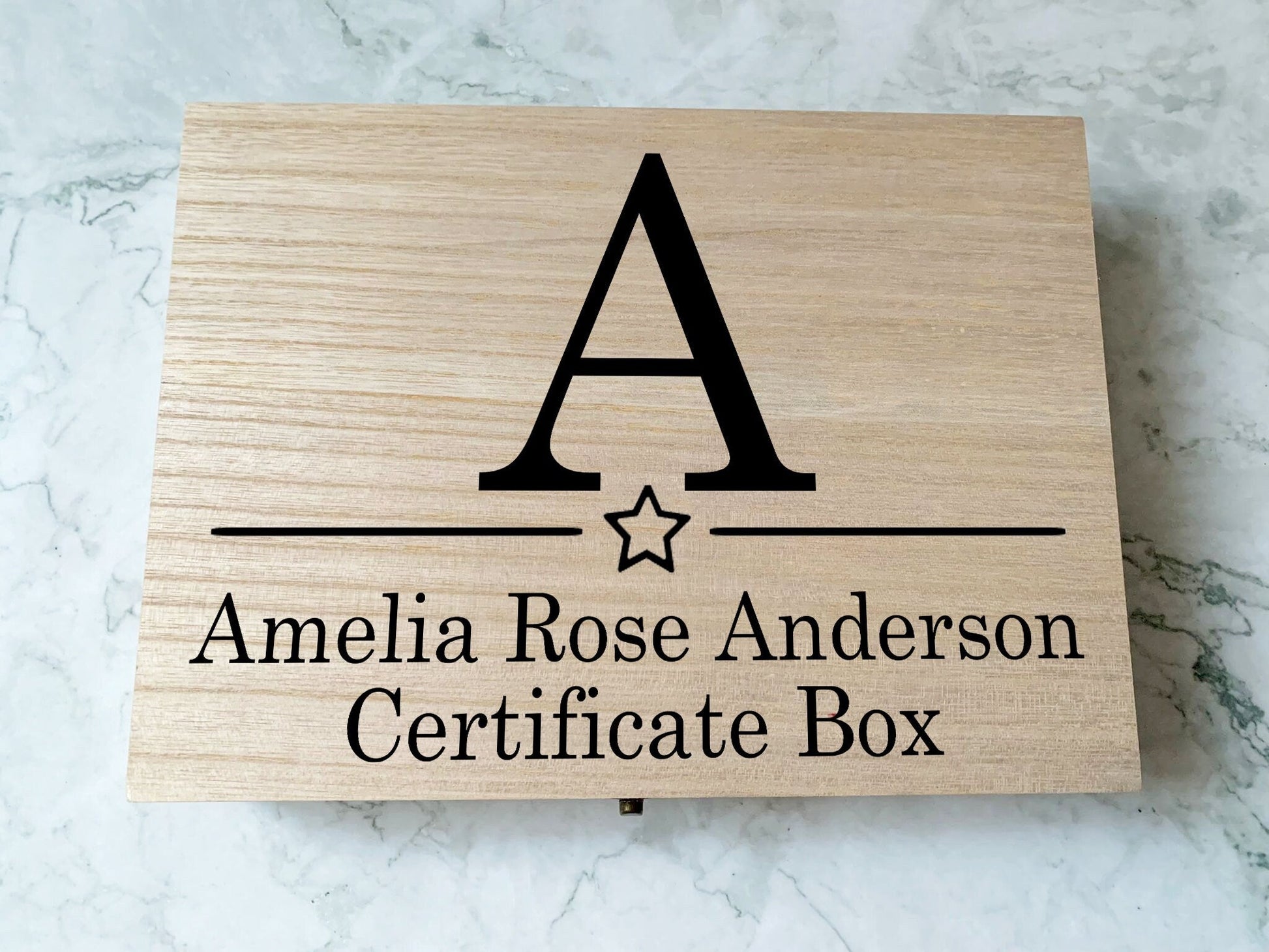 Resplendent Aurora | A4 Personalised Wooden Art Box with Star and Initial