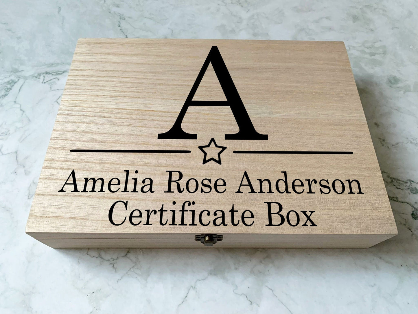 Resplendent Aurora | A4 Personalised Wooden Art Box with Star and Initial