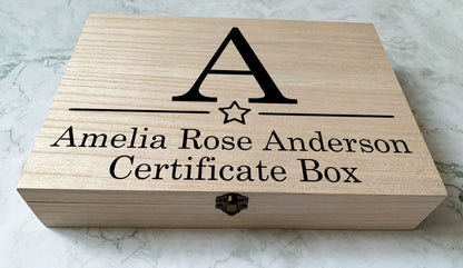 Resplendent Aurora | A4 Personalised Wooden Art Box with Star and Initial