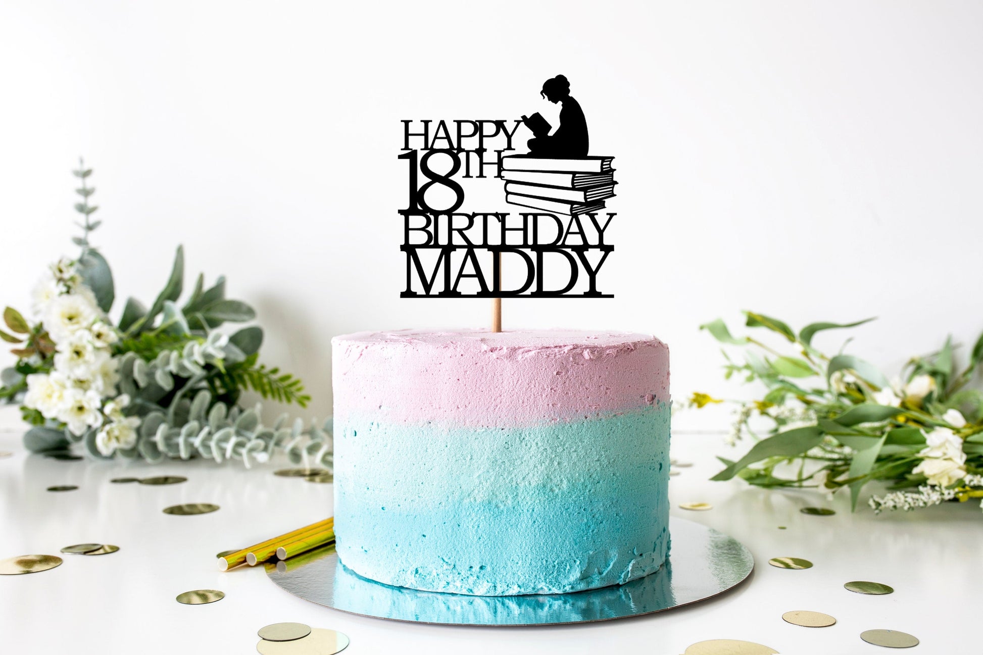 Resplendent Aurora | Personalised Bookworm Reader Happy Birthday cake topper