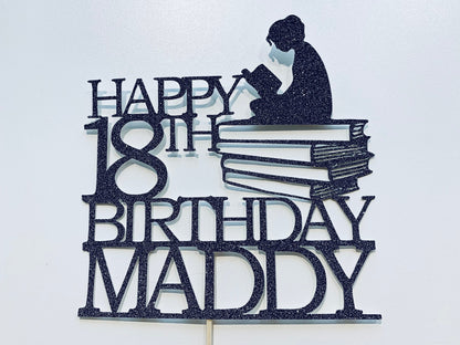 Resplendent Aurora | Personalised Bookworm Reader Happy Birthday cake topper