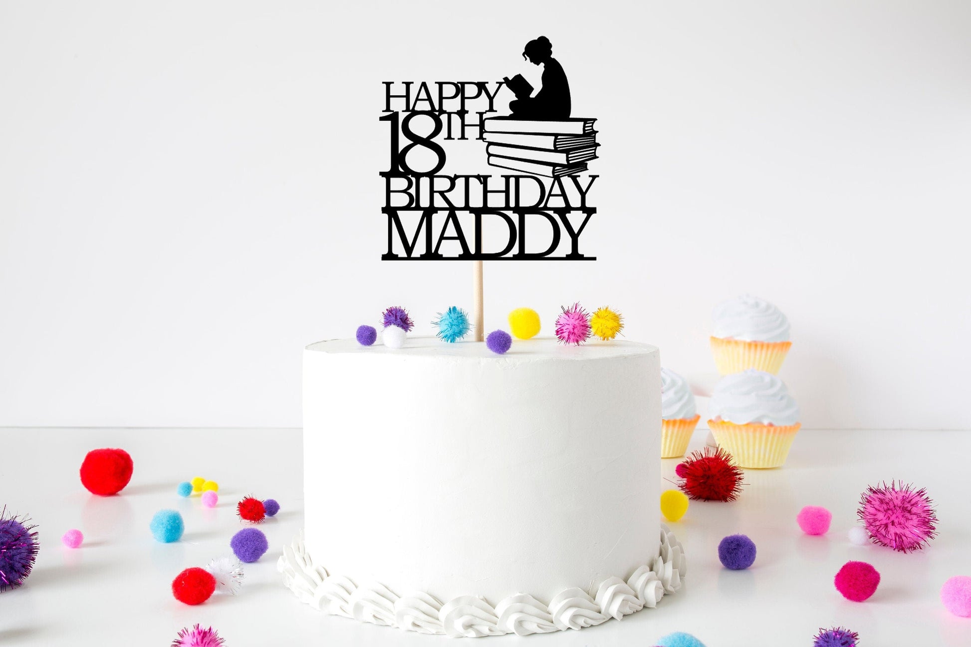 Resplendent Aurora | Personalised Bookworm Reader Happy Birthday cake topper