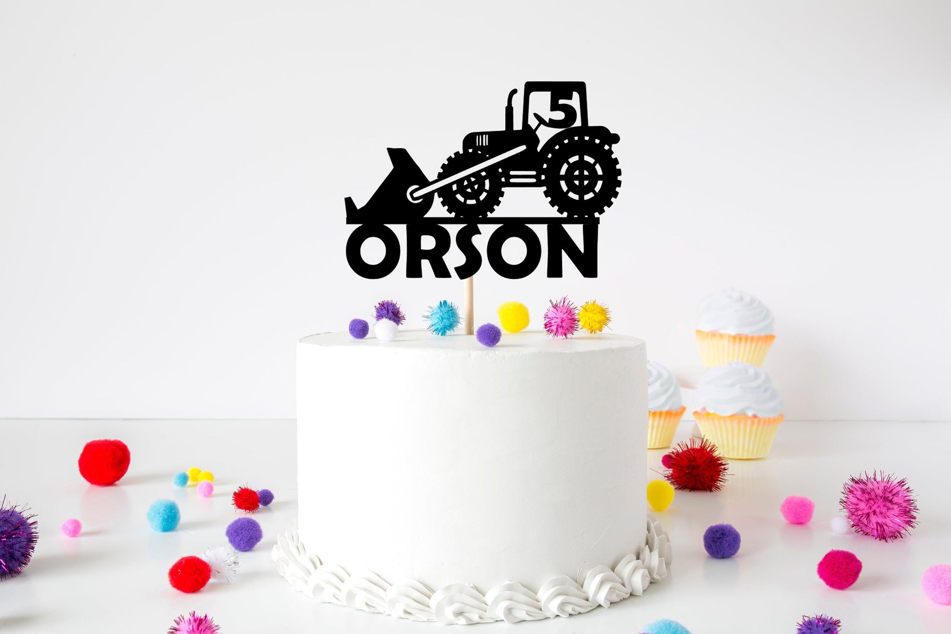 Resplendent Aurora | Personalised Digger Tractor Happy Birthday cake topper