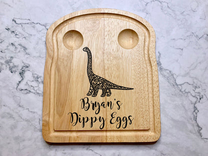 Personalised Dippy Eggs & Soldiers Wooden Egg and Toast Board with Dinosaur Diplodocus - Resplendent Aurora
