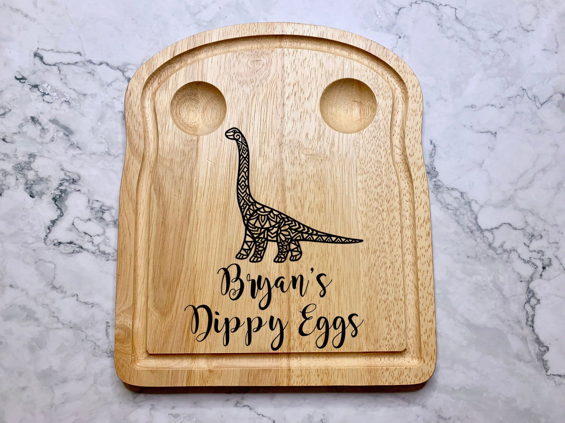 Personalised Dippy Eggs & Soldiers Wooden Egg and Toast Board with Dinosaur Diplodocus - Resplendent Aurora