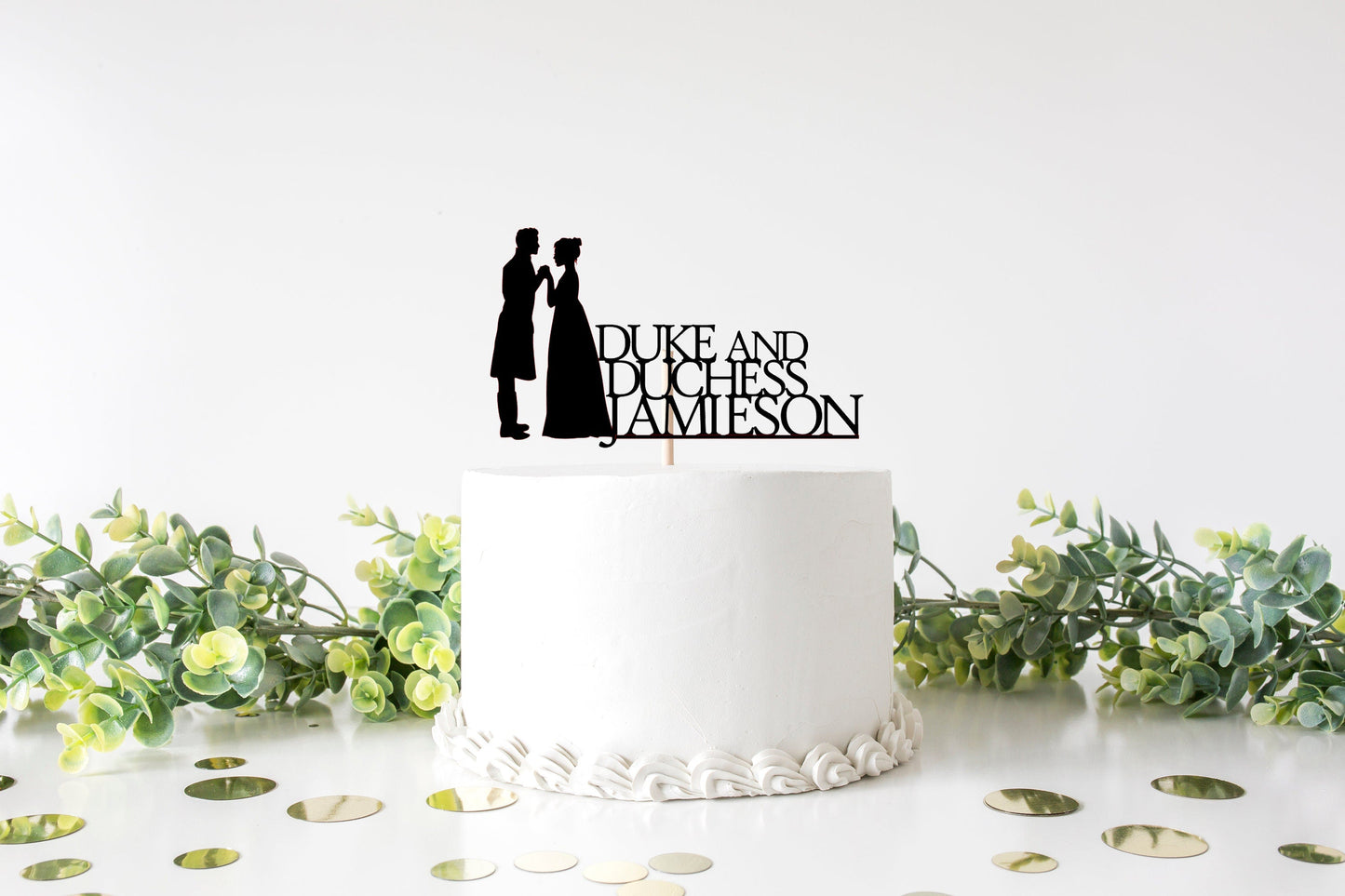 Resplendent Aurora | Personalised Duke and Duchess Wedding Engagement Lady Whistledown Bridgerton Cake Topper