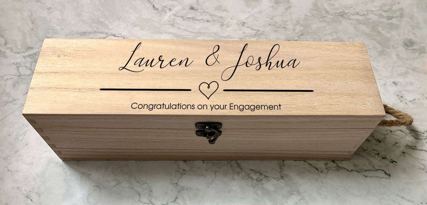 Personalised Engagement Engraved Wooden Wine Bottle Gift Box - Resplendent Aurora