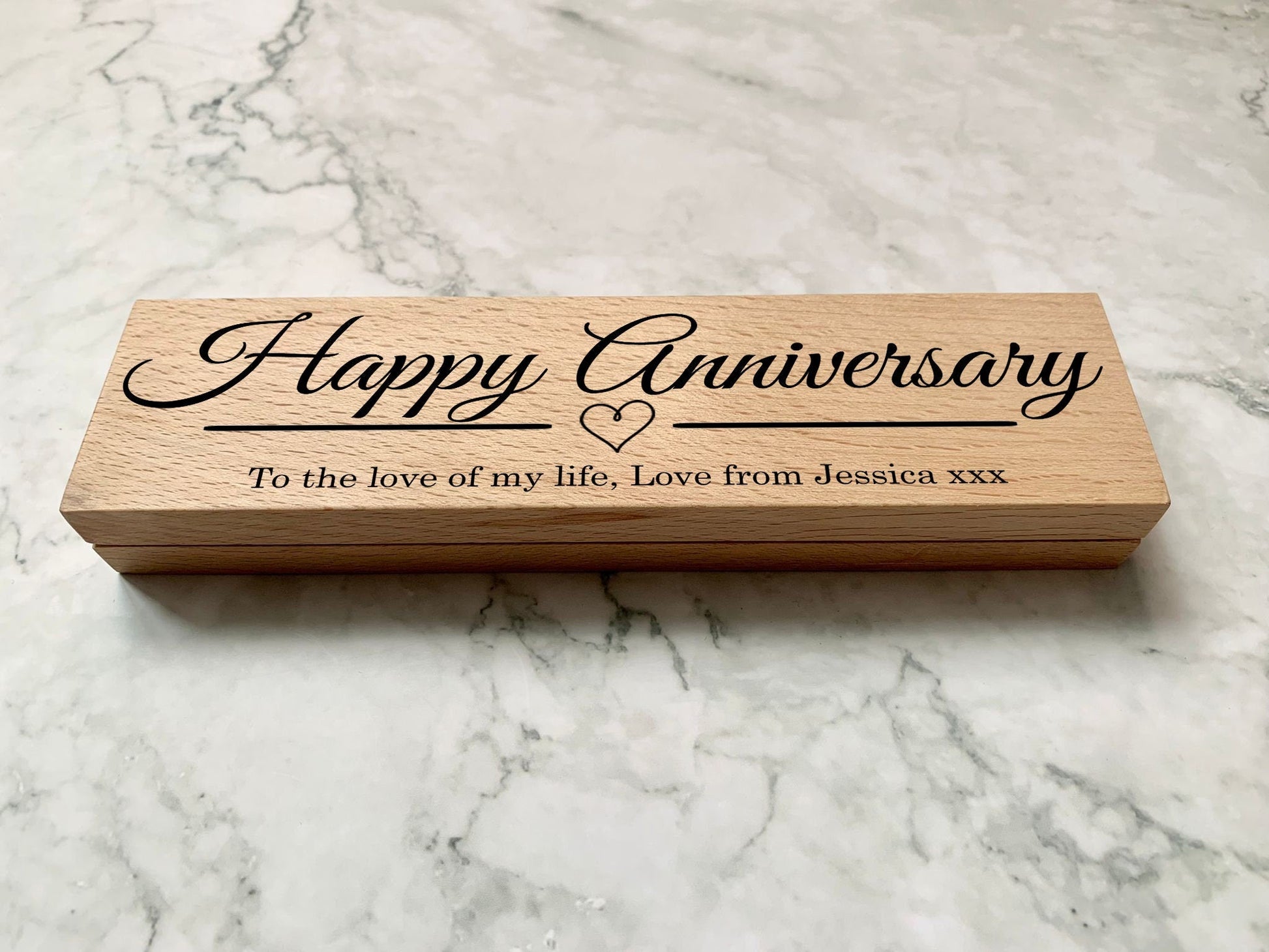 Resplendent Aurora | Personalised Engraved Happy Anniversary Pen and Pencil Gift Set with Heart detail