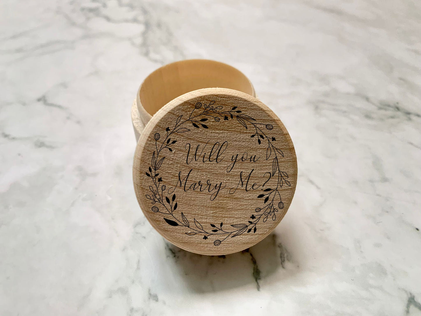 Personalised Engraved Will you Marry Me? Wooden Floral Engagement Ring Box - Resplendent Aurora