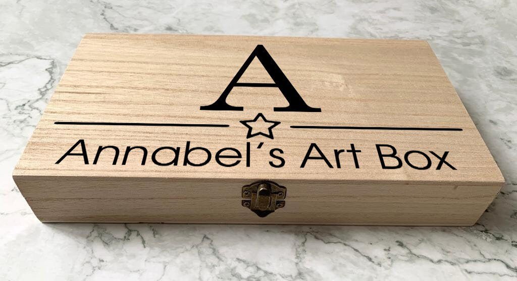 Personalised Engraved Wooden Art Box with Initial and Star - Resplendent Aurora