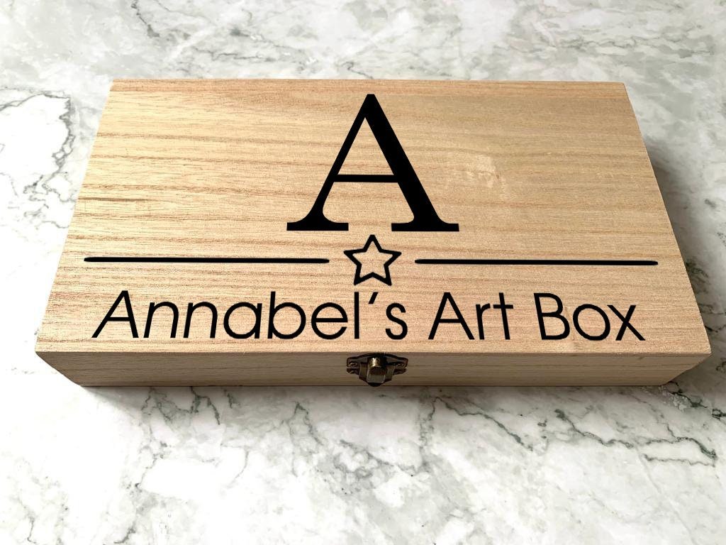 Resplendent Aurora | Personalised Engraved Wooden Art Box with Initial and Star