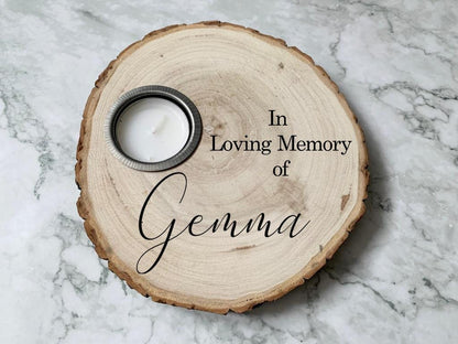 Resplendent Aurora | Personalised Engraved Wooden Loving Memories Bereavement Tealight Candle Holder