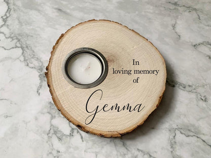 Resplendent Aurora | Personalised Engraved Wooden Loving Memories Bereavement Tealight Candle Holder