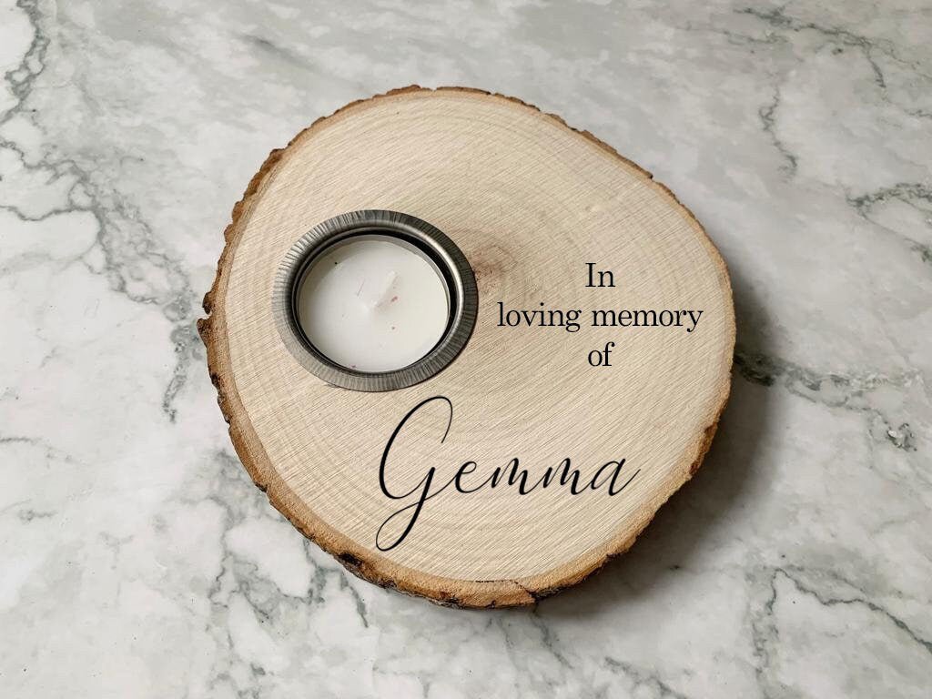 Resplendent Aurora | Personalised Engraved Wooden Loving Memories Bereavement Tealight Candle Holder