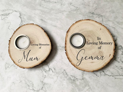 Resplendent Aurora | Personalised Engraved Wooden Loving Memories Bereavement Tealight Candle Holder