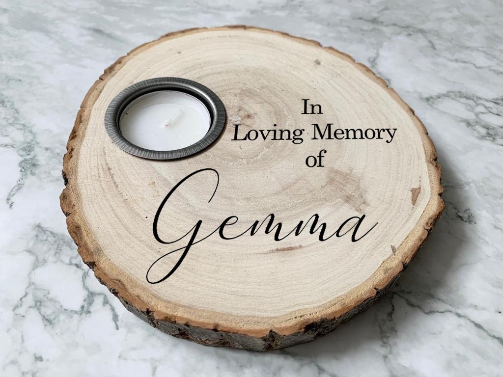 Resplendent Aurora | Personalised Engraved Wooden Loving Memories Bereavement Tealight Candle Holder