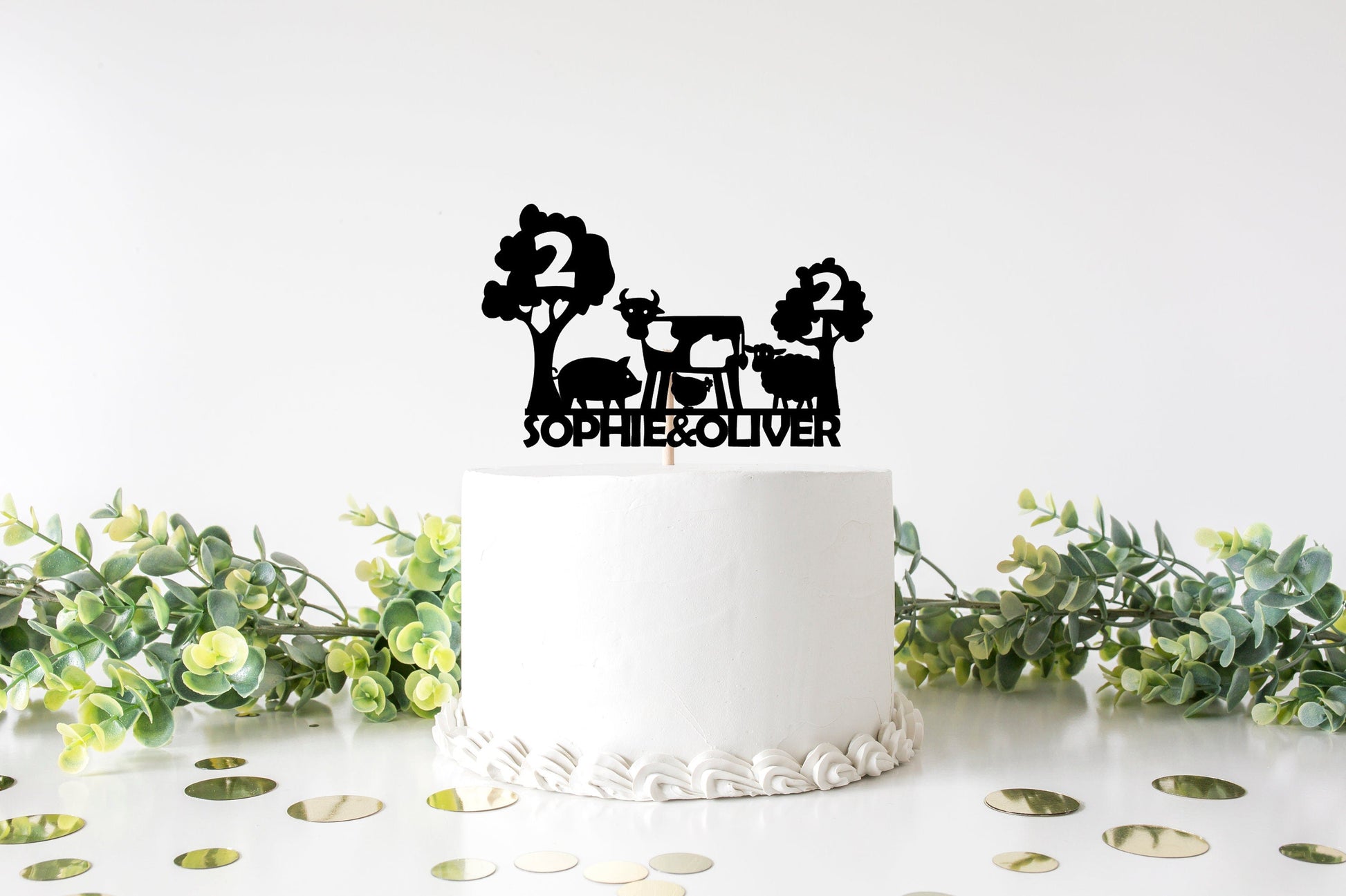 Resplendent Aurora | Personalised Farm Animal Happy Birthday cake topper