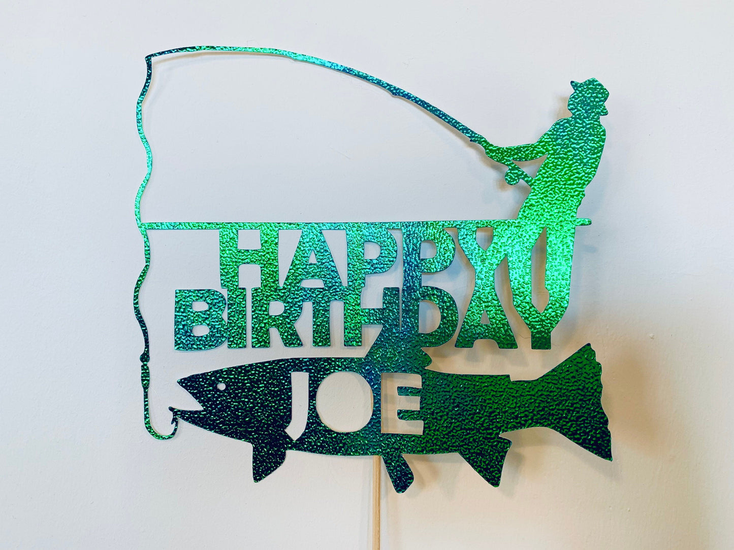 Personalised Fishing Happy Birthday cake topper - Resplendent Aurora