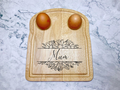 Personalised Floral Engraved Wooden Egg and Toast Breakfast Board with Sunflowers - Resplendent Aurora