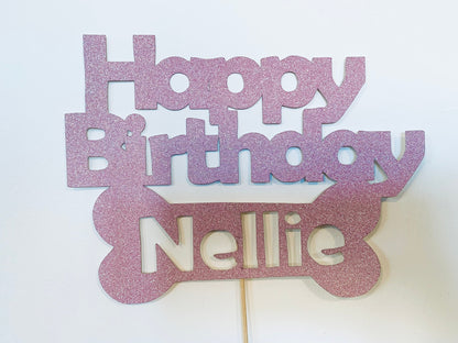 Resplendent Aurora | Personalised Happy Birthday Pet Dog Bone Cake Topper