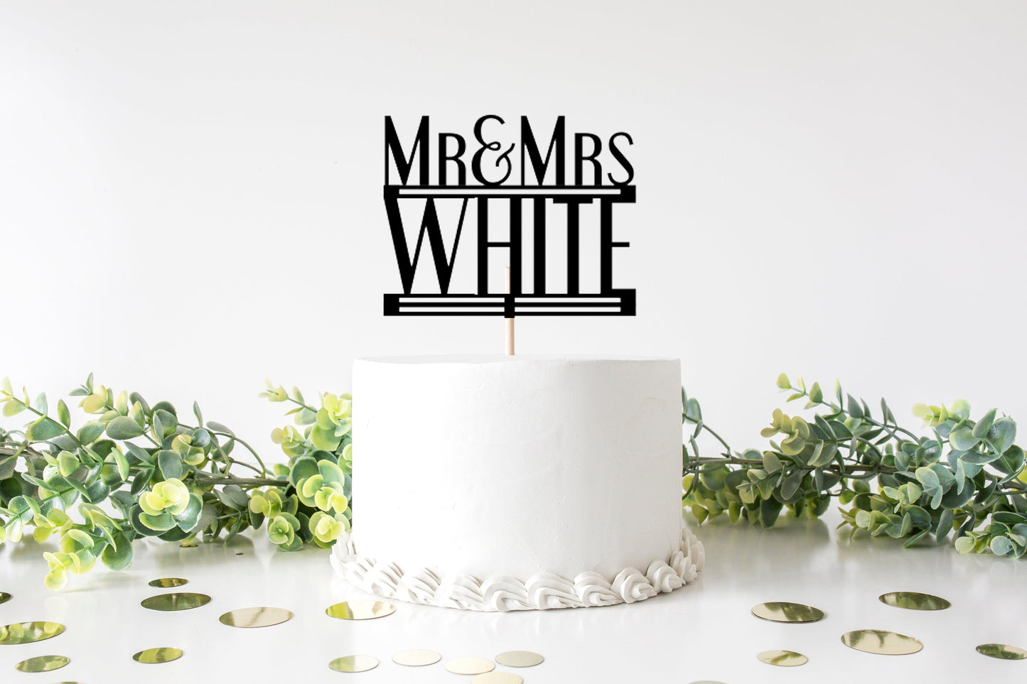 Resplendent Aurora | Personalised Mr and Mrs 1920s Wedding Cake Topper