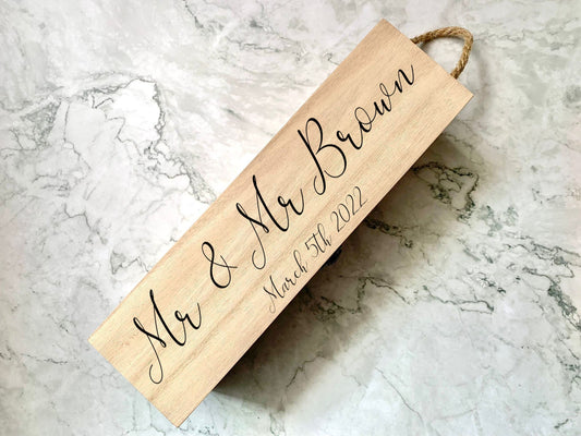 Personalised Mr & Mrs Engraved Wooden Wine Bottle Gift Box - Resplendent Aurora