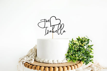 Resplendent Aurora | Personalised Name Heart Wedding Cake Topper