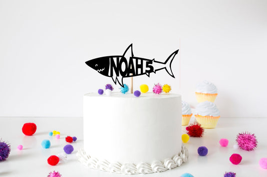 Resplendent Aurora | Personalised Shark Happy Birthday Cake Topper